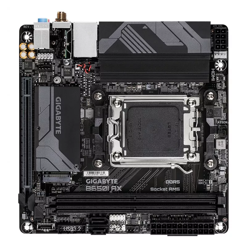 Płyta główna GIGABYTE B650I AX - procesory AMD Ryzen 9000 Series, 5+2+1 faz VRM, do 6400MHz DDR5 (OC), 1xPCIe 4.0 M.2, 2.5GbE LAN, WIFI 6E, USB 3.2 Gen 2