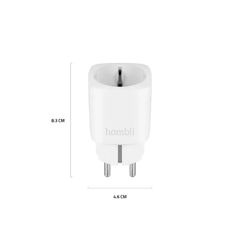Inteligentna wtyczka Hombli Smart Socket EU od Avanca International BV — Wi‑Fi, 220–250 V, 50–60 Hz, maks. 3540 W, do użytku wewnętrznego, biała, tworzywo sztuczne, 46×46×84 mm