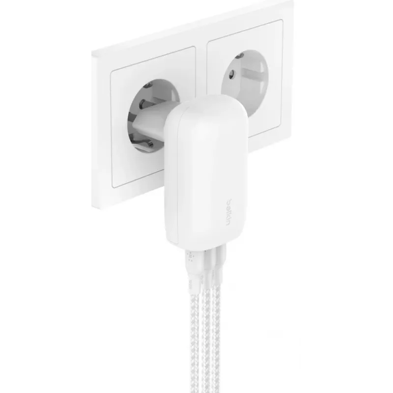 BELKIN Ładowarka ścienna - Boostcharge - Ładowarka USB-C 3-portowa - Z PPS 67 W - Biała