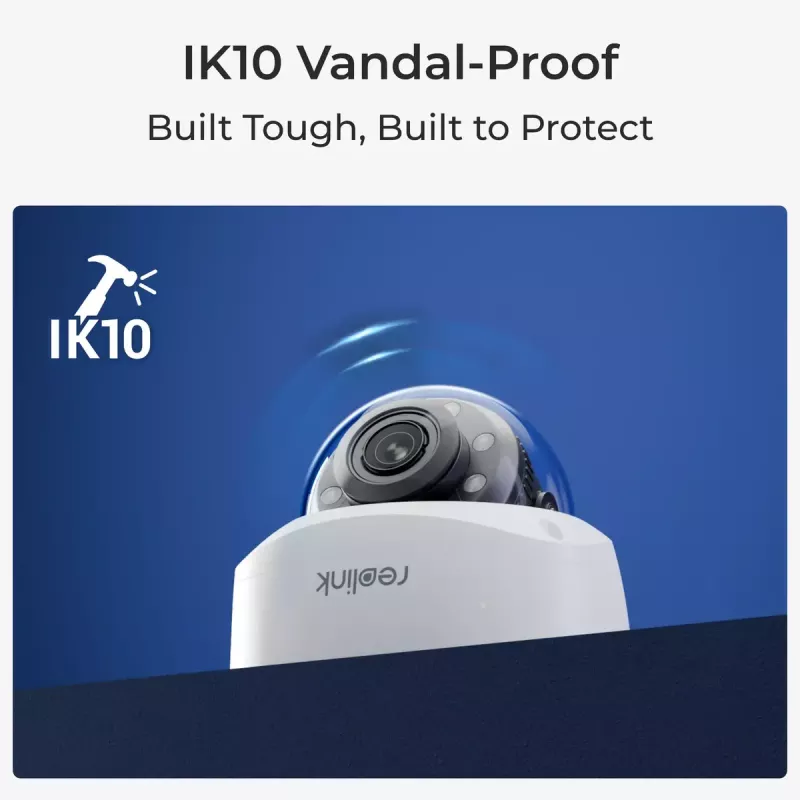 Kamera bezpieczeństwa IP Reolink P437 4K kopułkowa, 8 MP 3840x2160, 5-krotny zoom optyczny, PoE (IEEE 802.3af), IK10, IP67, obsługa MicroSD do 256 GB