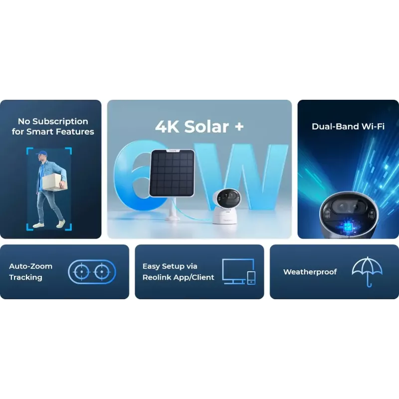 Kamera bezpieczeństwa IP Reolink Reolink Argus Series B740X bezprzewodowa wewnętrzna/zewnętrzna montaż sufitowy/ścienny czarno-biała przetwornik CMOS 1/2,7 cala zakres panoramowania 0–355° zakres pochylenia 0–50° odległość detekcji 11 m