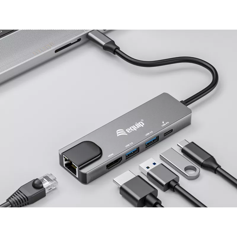 Equip USB-C 5 w 1 Adapter wielofunkcyjny, HDMI, Gigabit LAN, USB 3.2 GEN1, 100W USB PD