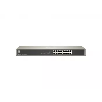 LevelOne 16-portowy przełącznik Gigabit, Niezarządzalny, Gigabit Ethernet (10/100/1000), Pełny dupleks, Montaż w szafie rack