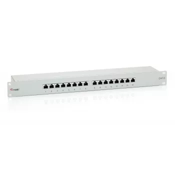 Panel krosowy Equip 16-portowy, ekranowany, kat. 6, jasnoszary, RJ-45, złoto, Cat6, montaż w szafie, 1U, szary
