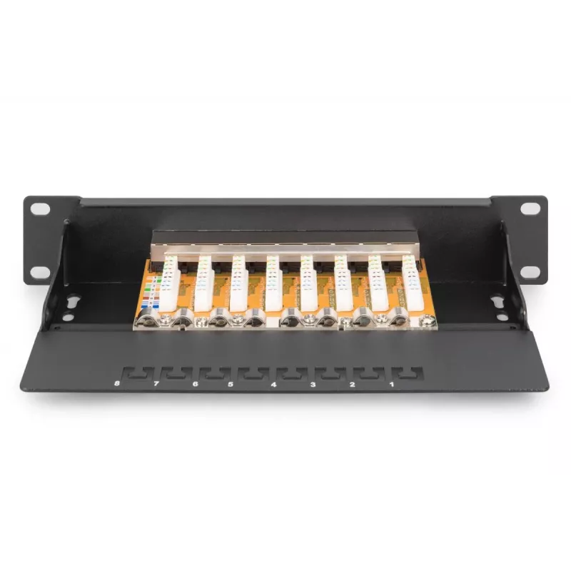 Panel krosowy DIGITUS CAT6 8-portowy ekranowany czarny 10 cali