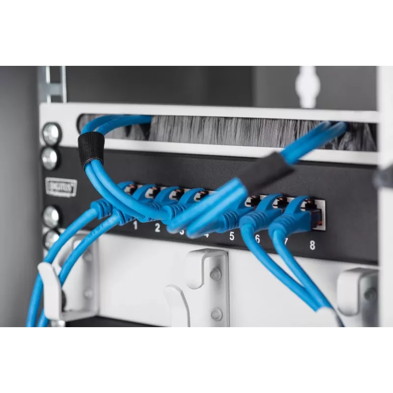 Panel krosowy DIGITUS CAT6 8-portowy ekranowany czarny 10 cali