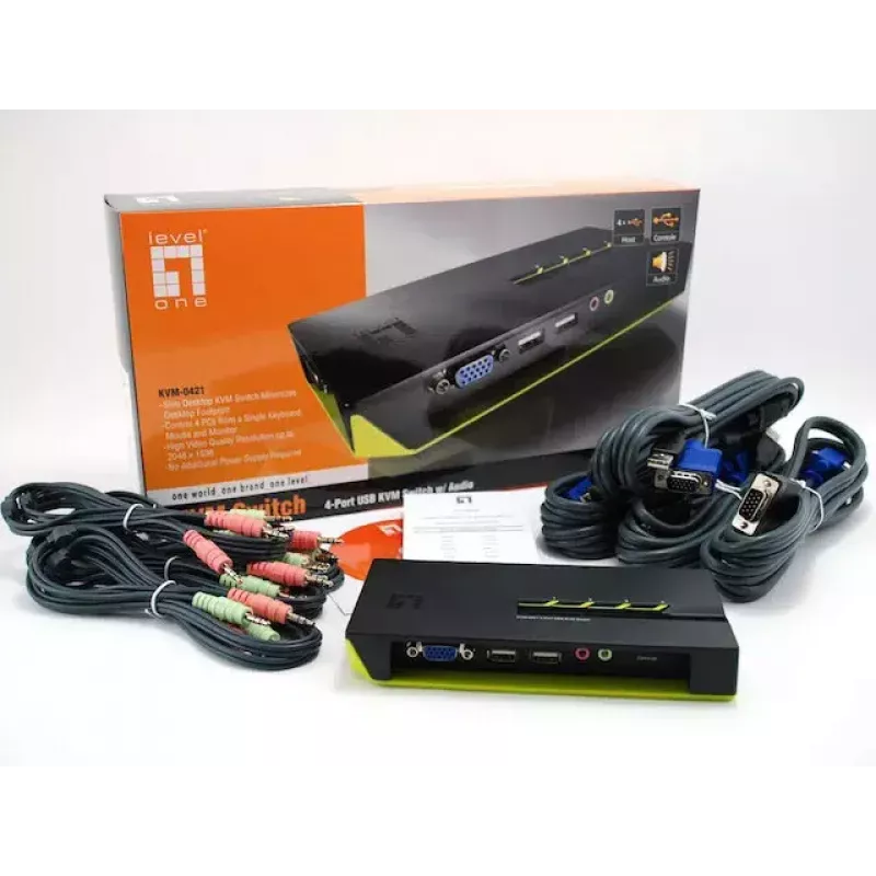 LevelOne 4-Portowy przełącznik KVM USB VGA z obsługą audio
