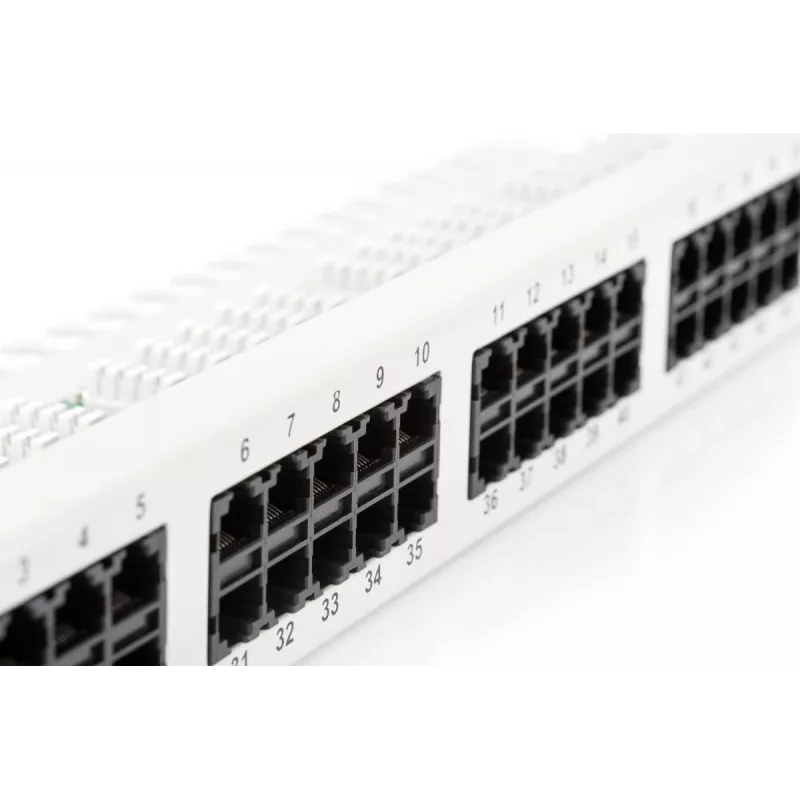 DIGITUS CAT 3 ISDN Patch Panel, nieekranowany 50-portów RJ45, 8P4C, LSA, 1U, montaż w szafie, kolor szary RAL 7035