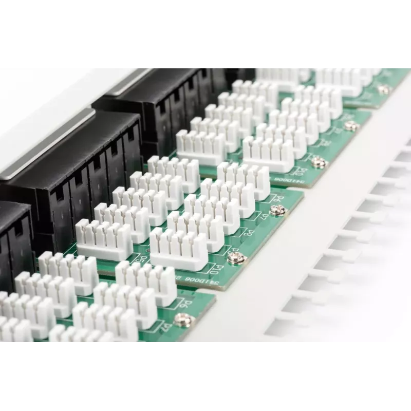 DIGITUS CAT 3 ISDN Patch Panel, nieekranowany 50-portów RJ45, 8P4C, LSA, 1U, montaż w szafie, kolor szary RAL 7035