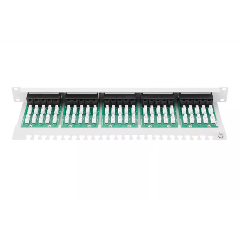 DIGITUS CAT 3 ISDN Patch Panel, nieekranowany 50-portów RJ45, 8P4C, LSA, 1U, montaż w szafie, kolor szary RAL 7035