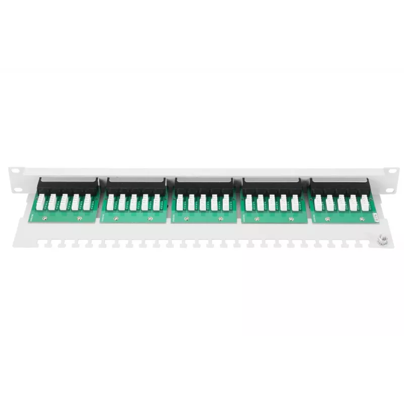 DIGITUS CAT 3 ISDN Patch Panel, nieekranowany 25-portowy RJ45, 8P4C, LSA, 1U, montaż w szafie, kolor szary RAL 7035