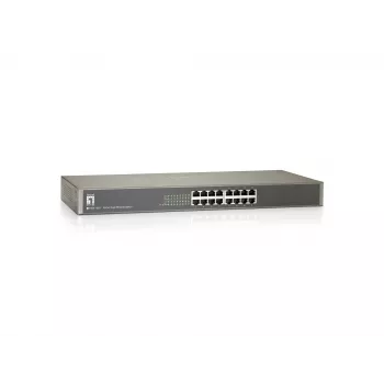 LevelOne 16-portowy szybki przełącznik Ethernet, niezarządzalny, Fast Ethernet (10/100), pełny dupleks, montaż w szafie rack