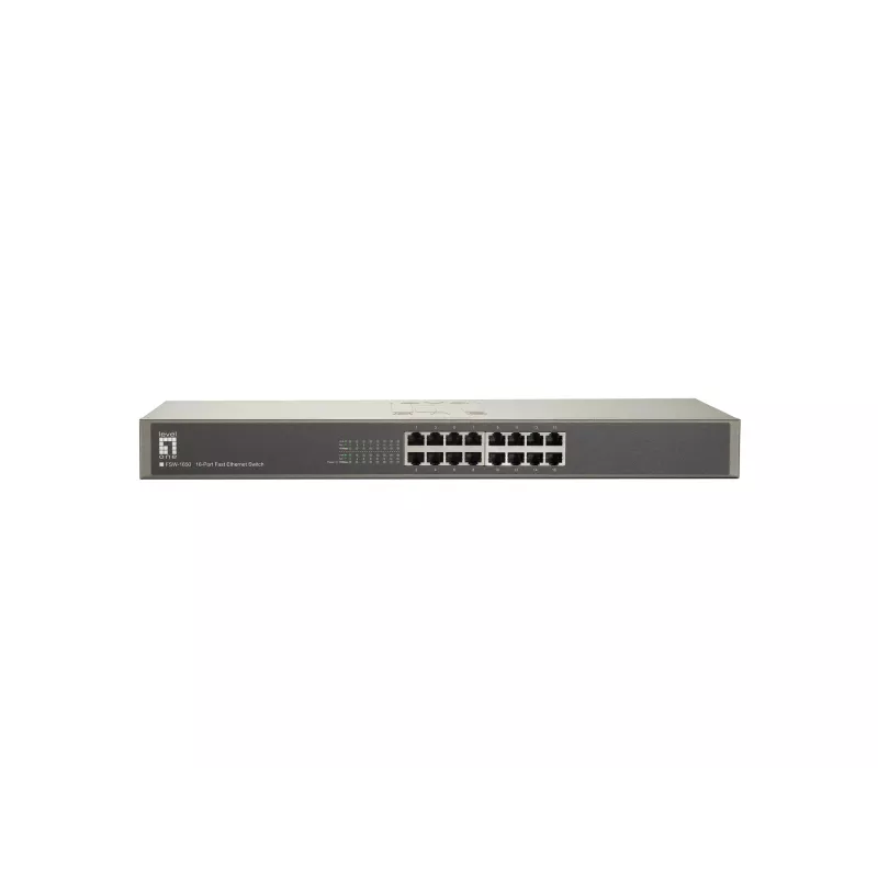 LevelOne 16-portowy szybki przełącznik Ethernet, niezarządzalny, Fast Ethernet (10/100), pełny dupleks, montaż w szafie rack
