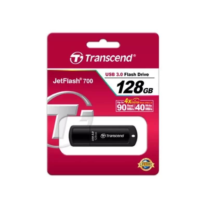 TRANSCEND Jetflash 700 - 128 GB Pamięć USB - USB 3.0 - Czarny