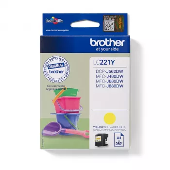 Wkład atramentowy Brother LC221Y, 1 szt. Oryginalny żółty