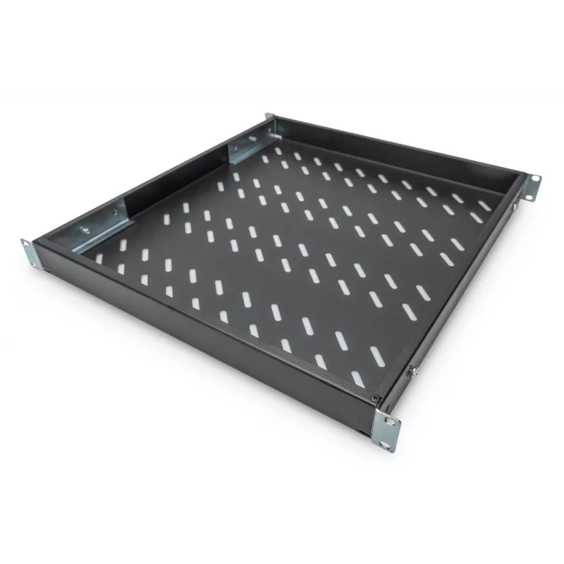 DIGITUS 1U stała półka, do szaf o głębokości 800 mm regulowana, głębokość 500 mm, kolor czarny (RAL 9005)