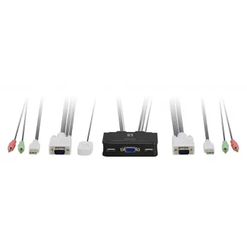 LevelOne 2-portowy przełącznik KVM z kablami USB VGA, obsługa audio, 2048 x 1536 pikseli, czarny