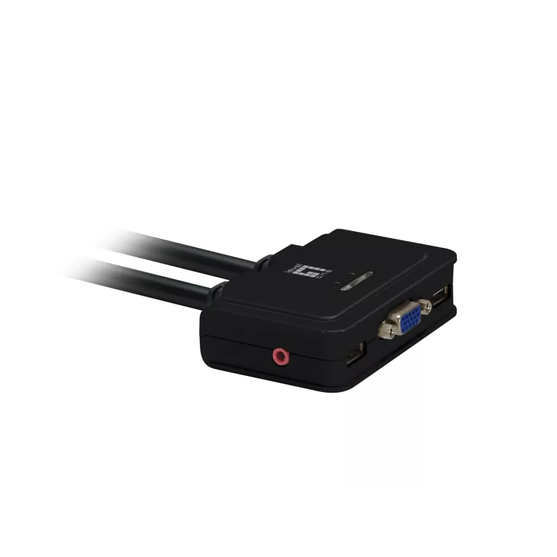 LevelOne 2-portowy przełącznik KVM z kablami USB VGA, obsługa audio, 2048 x 1536 pikseli, czarny