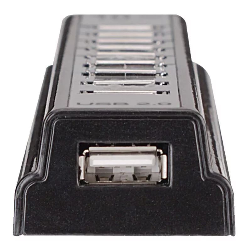 Koncentrator biurkowy Manhattan USB-A z 10 portami, 10 portów USB-A, 480 Mbps (USB 2.0), zasilany przez USB lub zewnętrzny zasilacz (nie dołączono) dla zwiększonej mocy podłączonych urządzeń