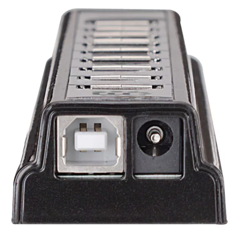 Koncentrator biurkowy Manhattan USB-A z 10 portami, 10 portów USB-A, 480 Mbps (USB 2.0), zasilany przez USB lub zewnętrzny zasilacz (nie dołączono) dla zwiększonej mocy podłączonych urządzeń
