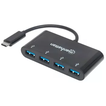 Stacja dokujaca/Hub Manhattan USB-C, Porty (x4): USB-A (x4), 5 Gbps (USB 3.2 Gen1 znany jako USB 3.0), Zasilany przez USB (nie wymaga zewnętrznego zasilacza), Kabel 20cm, Odpowiednik HB30C4AB