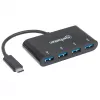 Stacja dokujaca/Hub Manhattan USB-C, Porty (x4): USB-A (x4), 5 Gbps (USB 3.2 Gen1 znany jako USB 3.0), Zasilany przez USB (nie wymaga zewnętrznego zasilacza), Kabel 20cm, Odpowiednik HB30C4AB