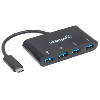 Stacja dokujaca/Hub Manhattan USB-C, Porty (x4): USB-A (x4), 5 Gbps (USB 3.2 Gen1 znany jako USB 3.0), Zasilany przez USB (nie wymaga zewnętrznego zasilacza), Kabel 20cm, Odpowiednik HB30C4AB