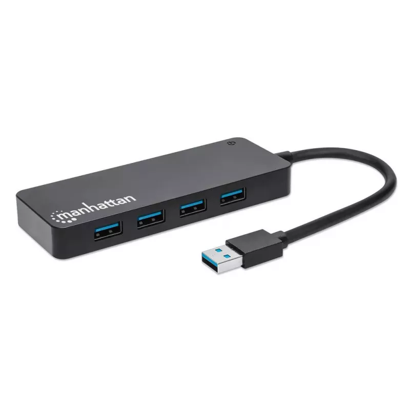 Manhattan USB-A 4-portowy hub, 4x porty USB-A, 5 Gbps (USB 3.2 Gen1 znany też jako USB 3.0), zasilany przez USB (nie wymaga zewnętrznego zasilacza), odpowiednik ST4300PBU3 i ST4300MINU3B