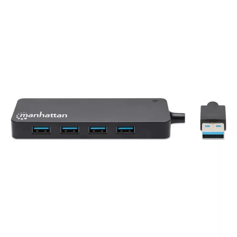 Manhattan USB-A 4-portowy hub, 4x porty USB-A, 5 Gbps (USB 3.2 Gen1 znany też jako USB 3.0), zasilany przez USB (nie wymaga zewnętrznego zasilacza), odpowiednik ST4300PBU3 i ST4300MINU3B