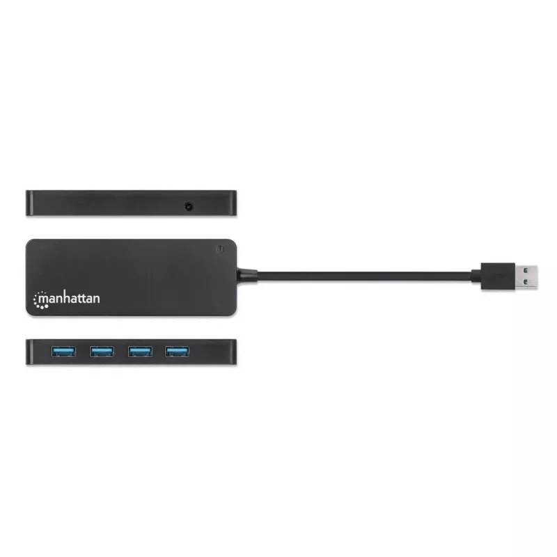 Manhattan USB-A 4-portowy hub, 4x porty USB-A, 5 Gbps (USB 3.2 Gen1 znany też jako USB 3.0), zasilany przez USB (nie wymaga zewnętrznego zasilacza), odpowiednik ST4300PBU3 i ST4300MINU3B
