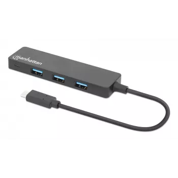 Manhattan USB-C Dock/Hub, Porty (4): USB-A (x4), 5 Gb/s (USB 3.2 Gen1 znane jako USB 3.0), zasilany przez USB (brak wymaganego zewnętrznego zasilacza), odpowiednik HB30CM4AB