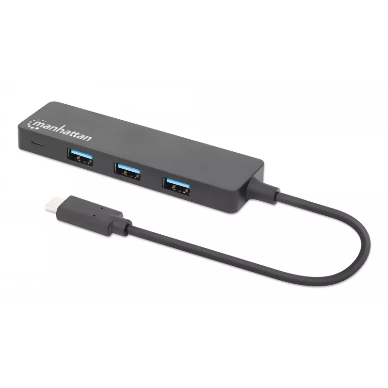 Manhattan USB-C Dock/Hub, Porty (4): USB-A (x4), 5 Gb/s (USB 3.2 Gen1 znane jako USB 3.0), zasilany przez USB (brak wymaganego zewnętrznego zasilacza), odpowiednik HB30CM4AB