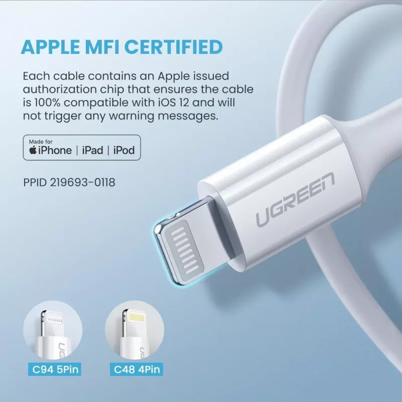 Ugreen 10493 kabel lightning 1 m Biały