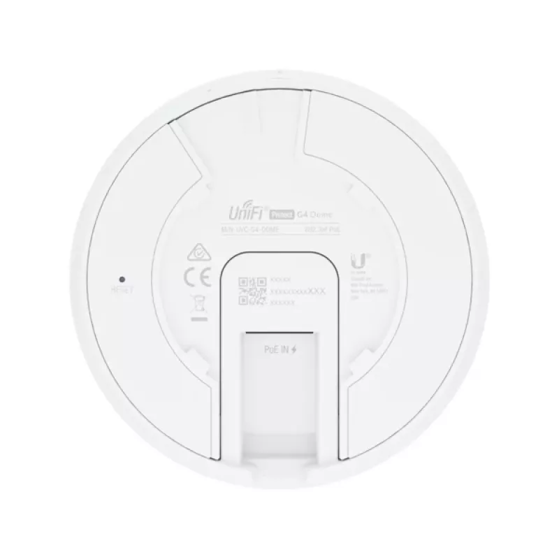 Kamera IP UBIQUITI UVC‑G4‑DOME — kopułkowa, montaż sufitowy, przewodowa, 5 MP (2688x1512), 86° w poziomie, zewnętrzna/wewnętrzna, biała