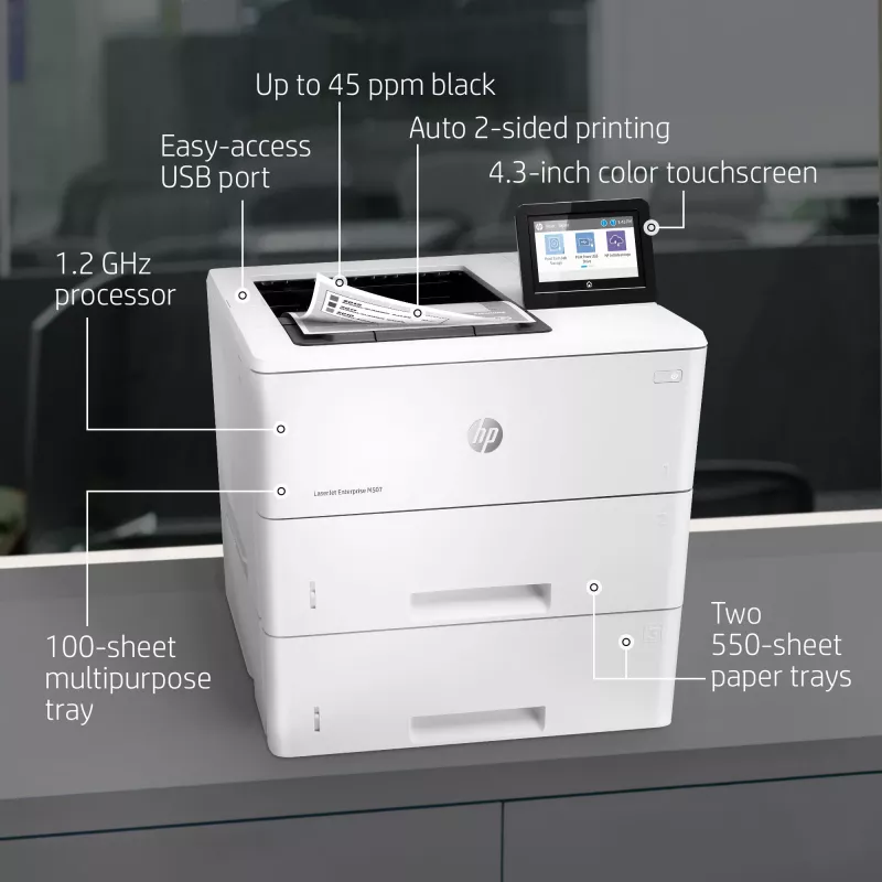 HP LaserJet Enterprise M507x, Laser, 1200 x 1200 DPI, A4, 43 ppm, drukowanie dwustronne, gotowość sieciowa