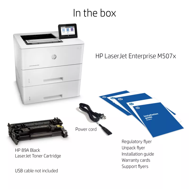 HP LaserJet Enterprise M507x, Laser, 1200 x 1200 DPI, A4, 43 ppm, drukowanie dwustronne, gotowość sieciowa