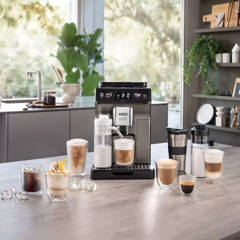 Ekspres kolbowy De’Longhi ECAM450.86.T — w pełni automatyczny, zbiornik na wodę 1,8 l, pojemnik na ziarna 300 g, 19 bar, wbudowany młynek, wyświetlacz TFT