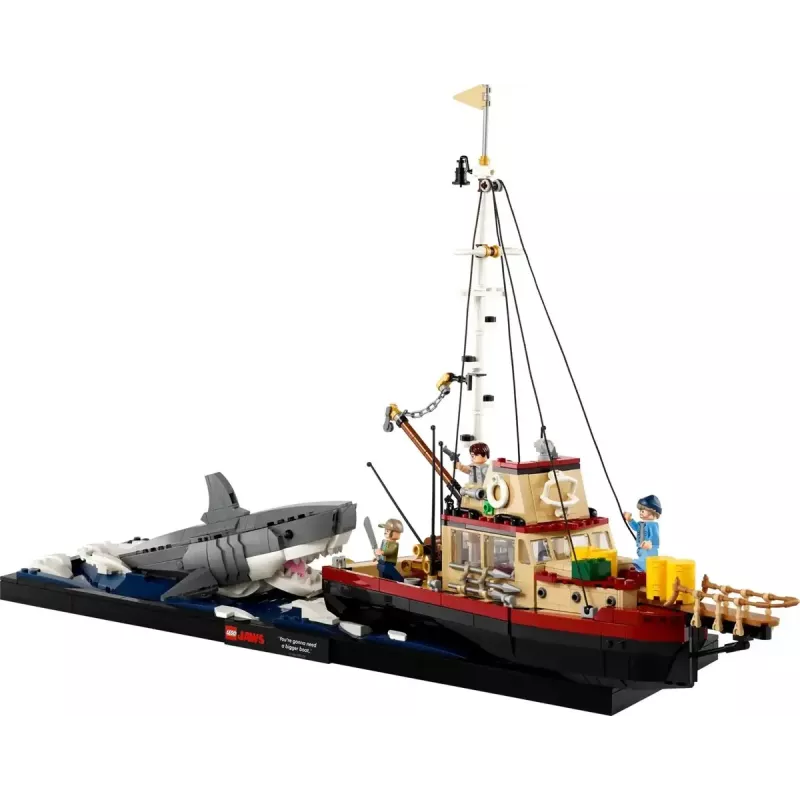 Zestaw klocków konstrukcyjnych LEGO Ideas 21350 Szczęki — 1497 elementów, 3 minifigurki, łódź i kultowy rekin, zalecany wiek 18+
