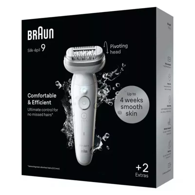 Epilator BRAUN 9-011 3D Silk-epil 9 Flex Wet & Dry — 40 pęset, bateria, masaż, Biały/Szary