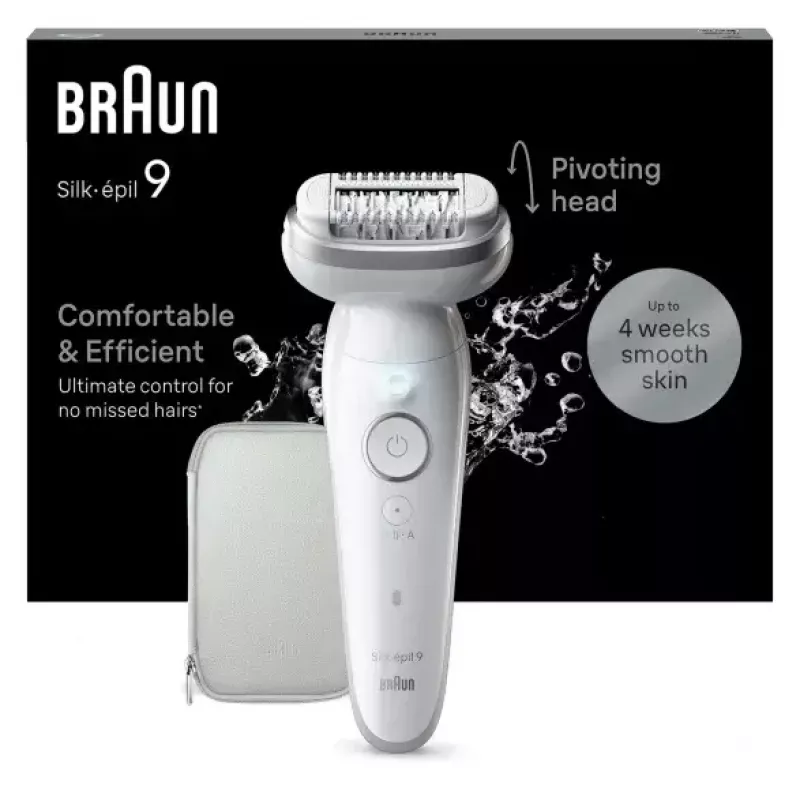Epilator BRAUN 9-011 3D Silk-epil 9 Flex Wet & Dry — 40 pęset, bateria, masaż, Biały/Szary
