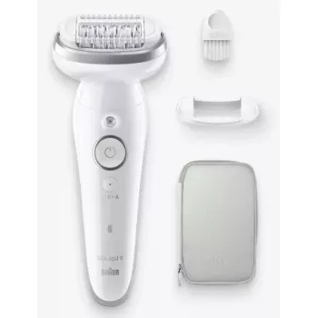 Epilator BRAUN 9-011 3D Silk-epil 9 Flex Wet & Dry — 40 pęset, bateria, masaż, Biały/Szary