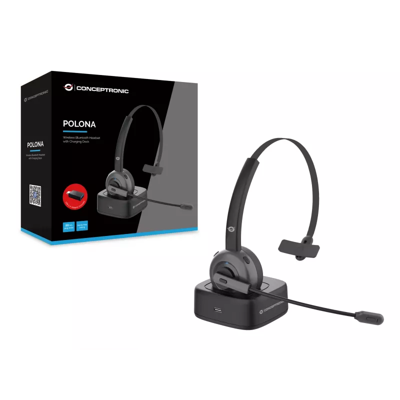 Bezprzewodowy zestaw słuchawkowy Bluetooth Conceptronic POLONA z ładowarką
