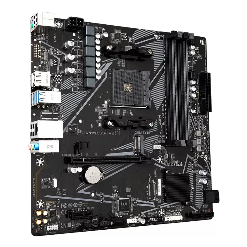 Płyta główna GIGABYTE A520M DS3H V2 - obsługuje procesory AMD Ryzen 5000 Series AM4, do 4733MHz DDR4 (OC), PCIe 3.0 x16, GbE LAN, USB 3.2 Gen 1
