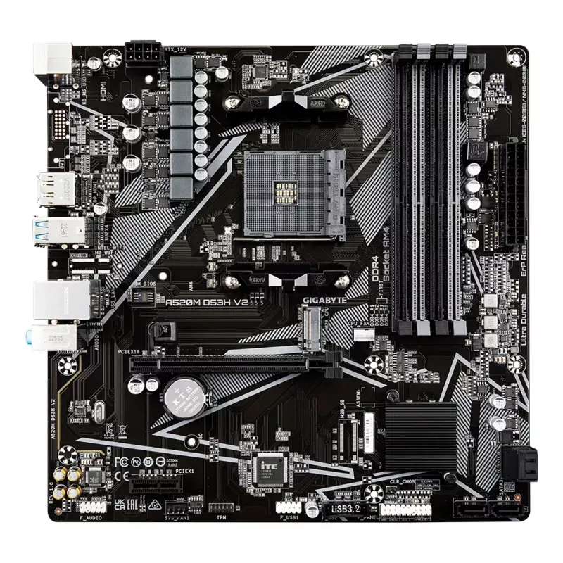 Płyta główna GIGABYTE A520M DS3H V2 - obsługuje procesory AMD Ryzen 5000 Series AM4, do 4733MHz DDR4 (OC), PCIe 3.0 x16, GbE LAN, USB 3.2 Gen 1