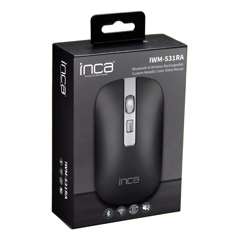INCA Wireless mysz Iwm-531ra - Bluetooth i RF Wireless 2,4 GHz - 1600 dpi - Czarny/Srebrny