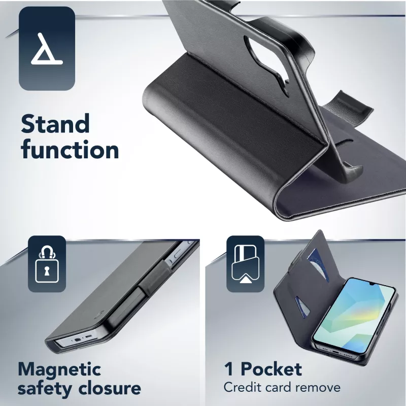 Cellularline Book - Etui Samsung Galaxy A16 typu książkowego z kieszenią na kartę i magnetycznym zapięciem