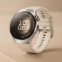 Smartwatch HUAWEI WATCH 5 — okrągła koperta ze stali nierdzewnej 42 mm, wyświetlacz AMOLED 1,38 cala, GPS, Bluetooth, bateria 540 mAh, koperta w kolorze beżowym z białym paskiem