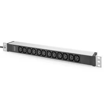 DIGITUS 1U aluminiowa PDU do montażu w szafie rack 12x C13 16A 230VAC 50/60Hz wtyczka bezpieczna