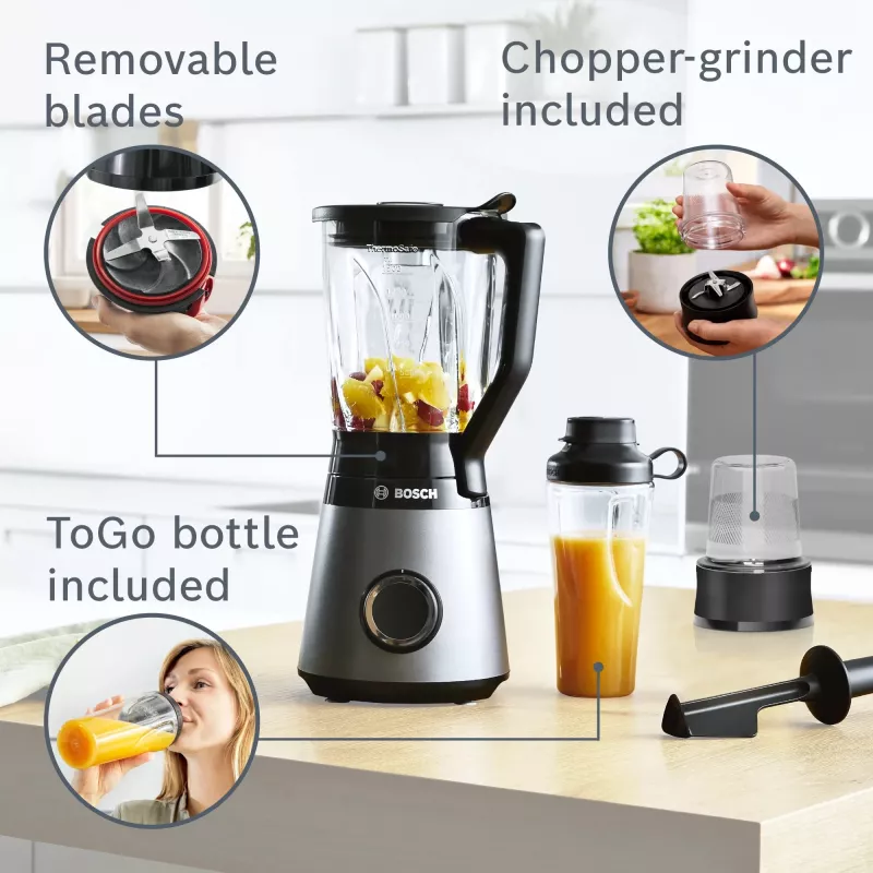 Blender stołowy Bosch Serie 4 MMB6177S 1,5 L 1200 W Czarny, Srebrny