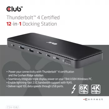 CLUB3D Thunderbolt™ 4 Certified 12-in-1 Docking Station